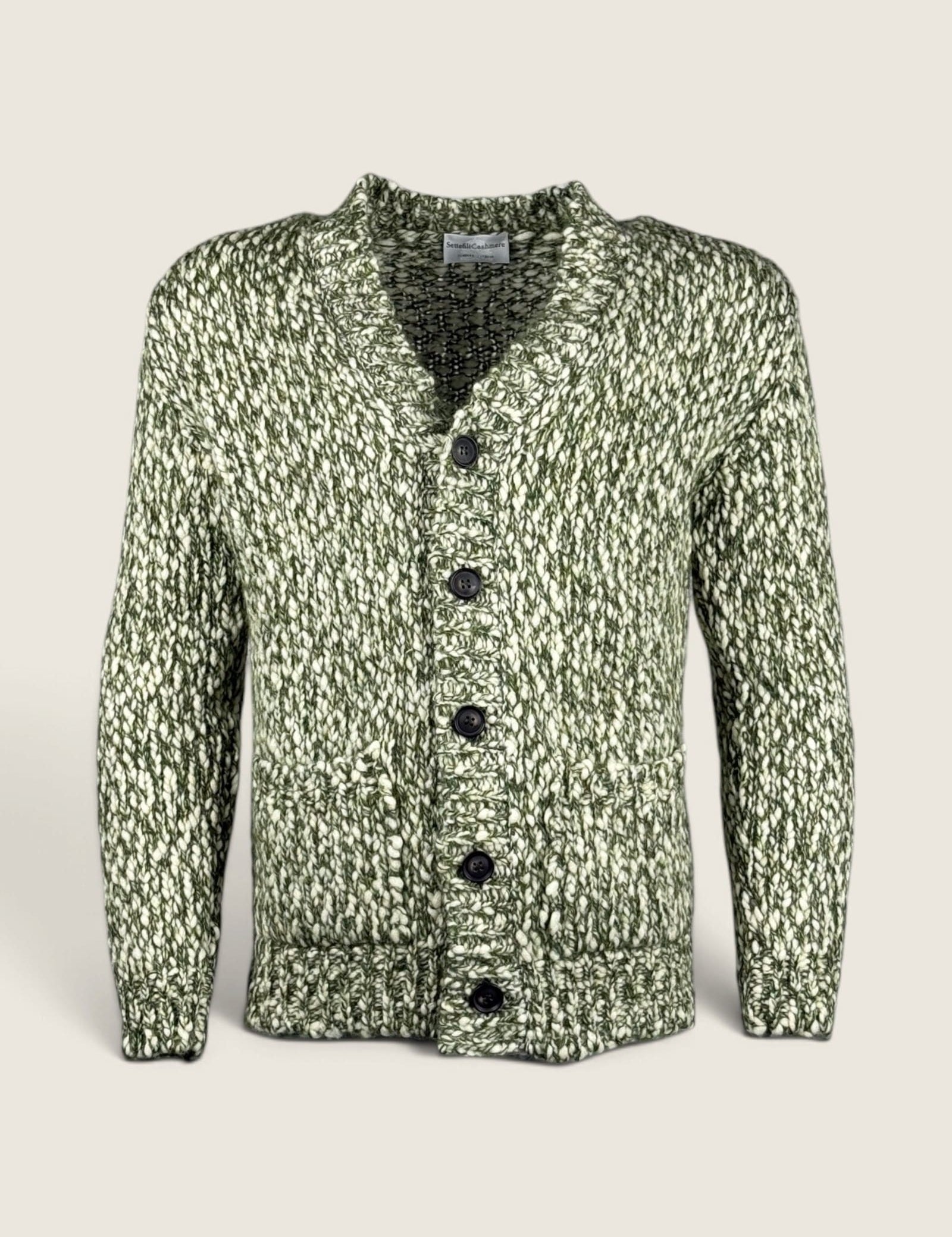 Cardigan Settefili Cashmere Salvia/bianco 