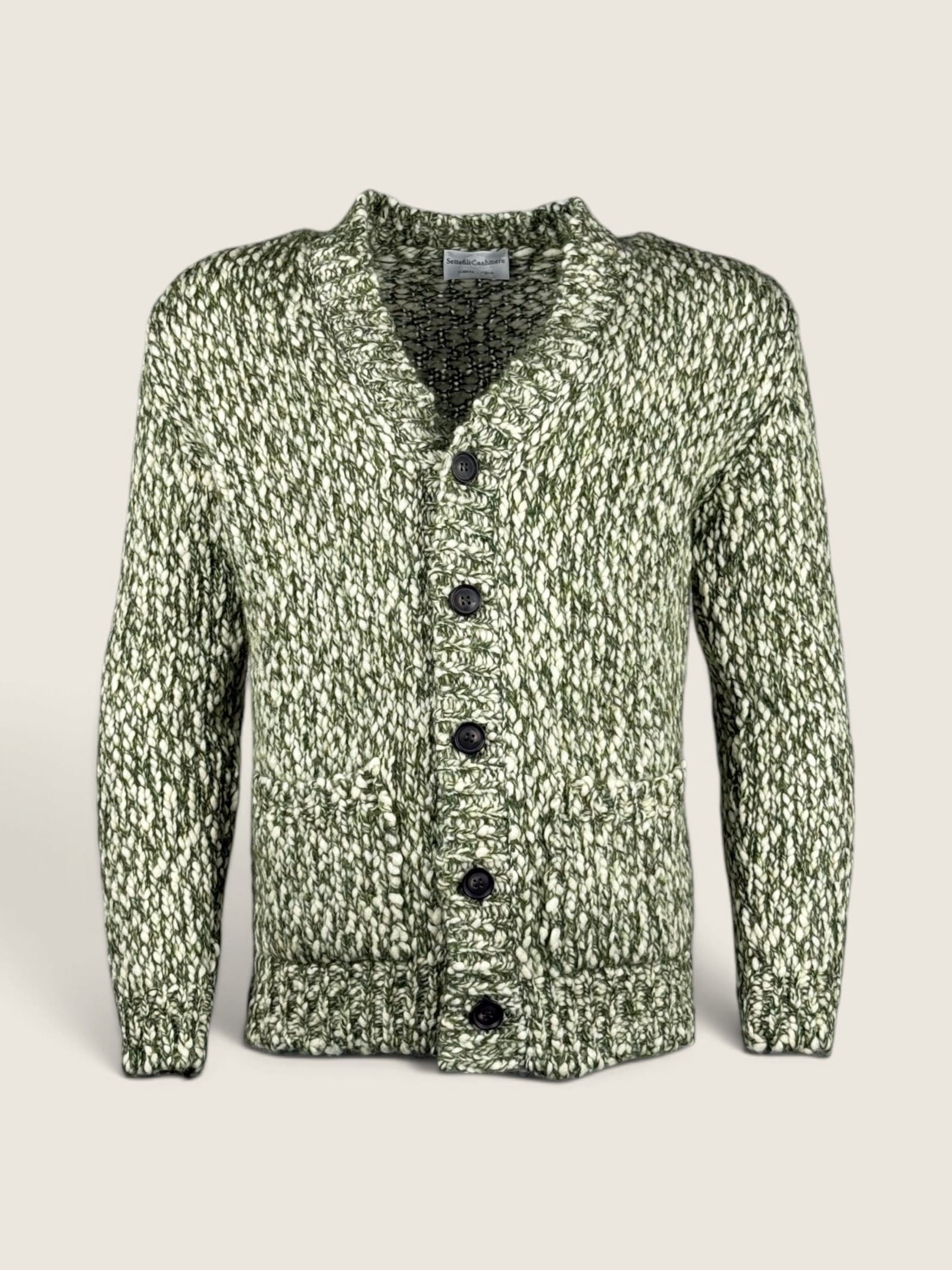 Cardigan Settefili Cashmere Salvia/bianco 