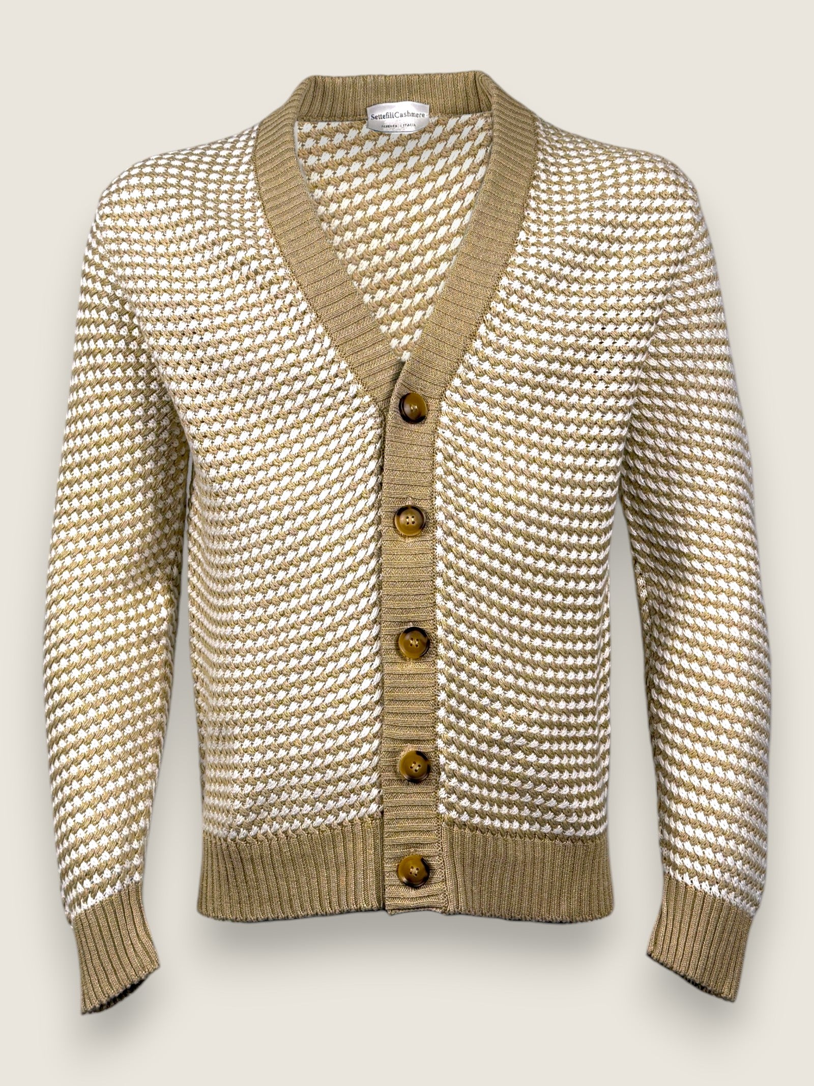 Cardigan Settefili Cashmere Beige/bianco 
