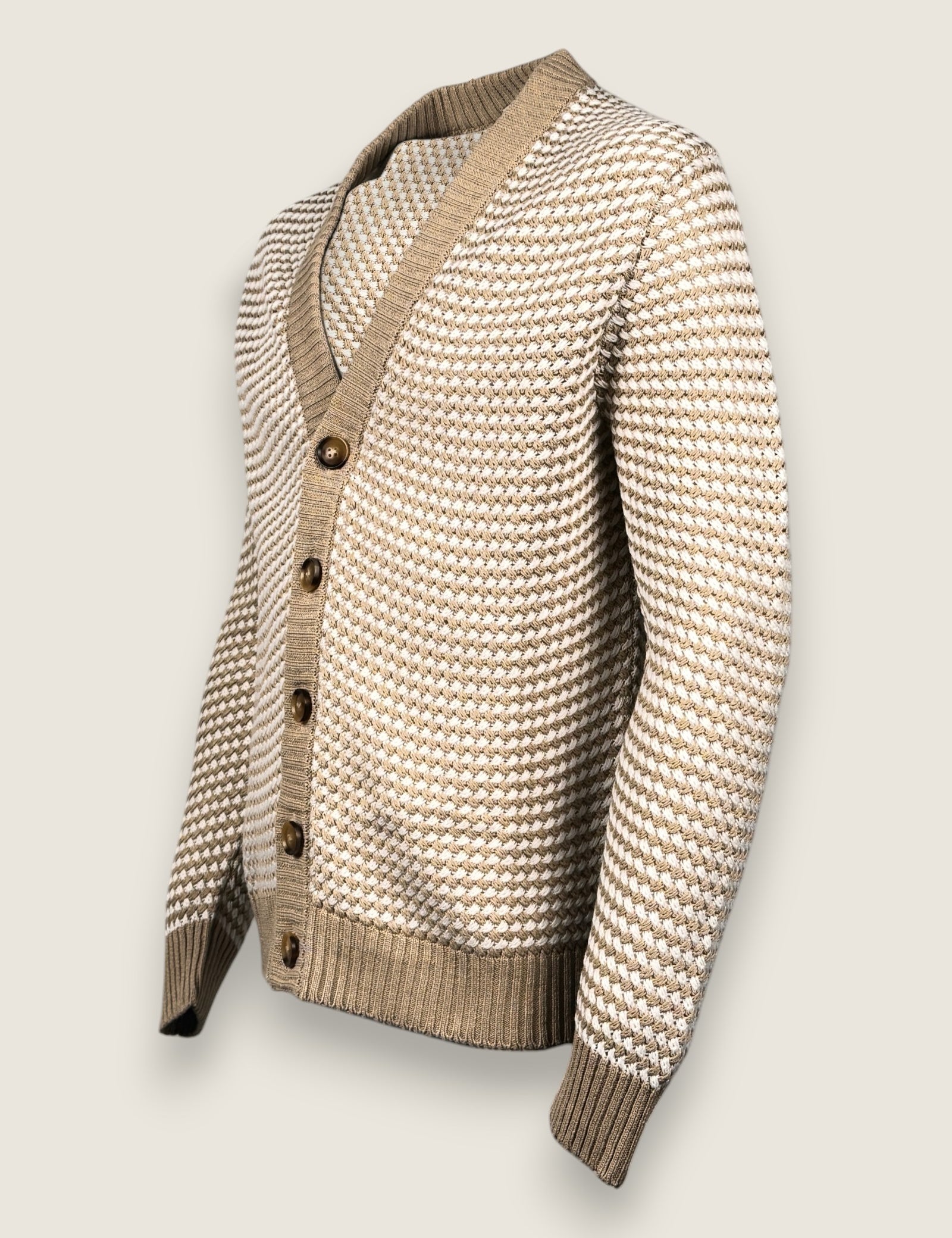 Cardigan Settefili Cashmere Beige/bianco 