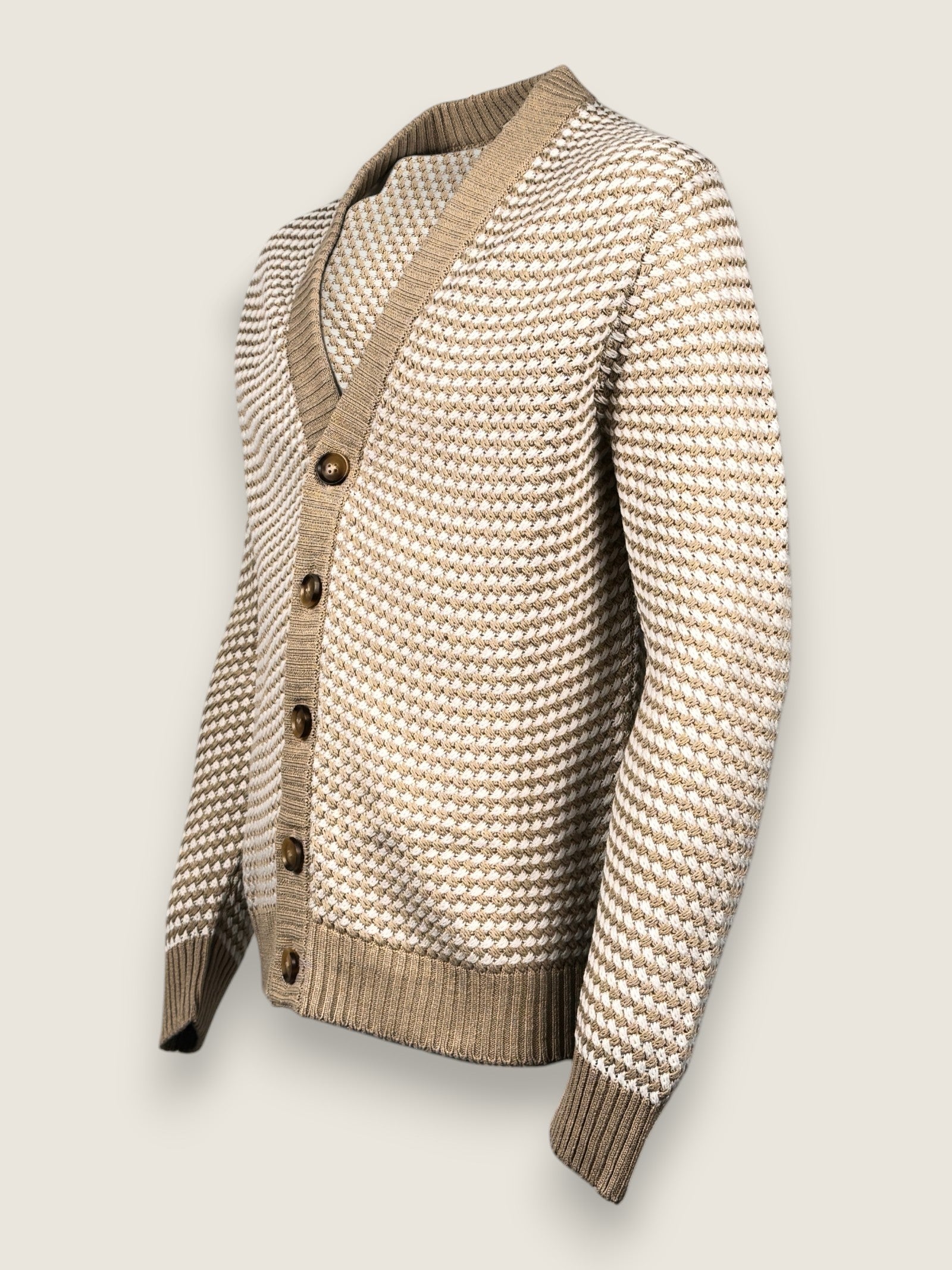 Cardigan Settefili Cashmere Beige/bianco 